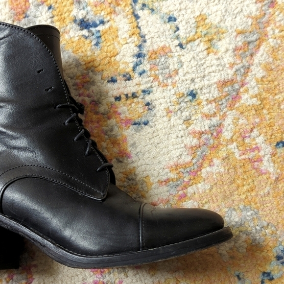 Latitude Femme Classic Genuine Leather Lace Up Block Heeled Ankle Boots Black 37 - Picture 10 of 16